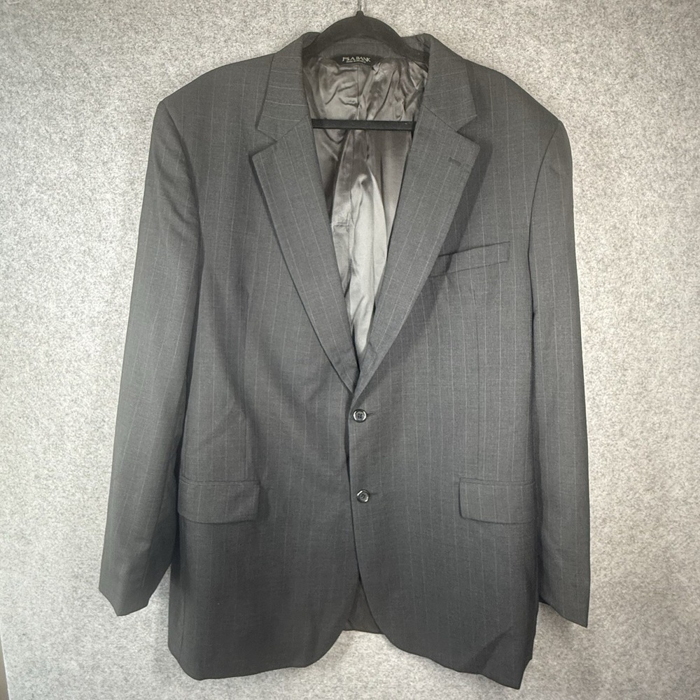 Jos A Bank Blazer Mens 48XL Charcoal Gray Pinstripe 100% Wool 2 Button Jacket